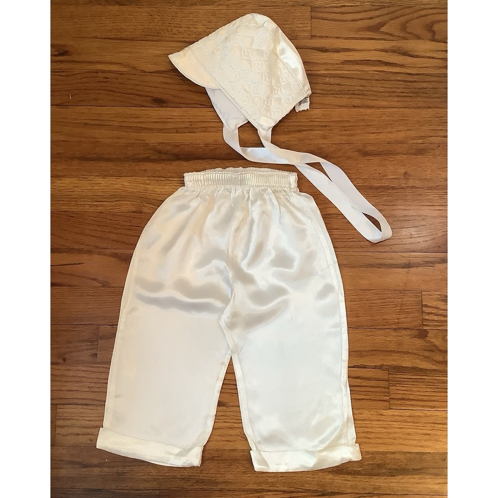 1950's Baby Infant Boys Satin Pants & Hat Bonnet Vintage Elegant Baby 24mos